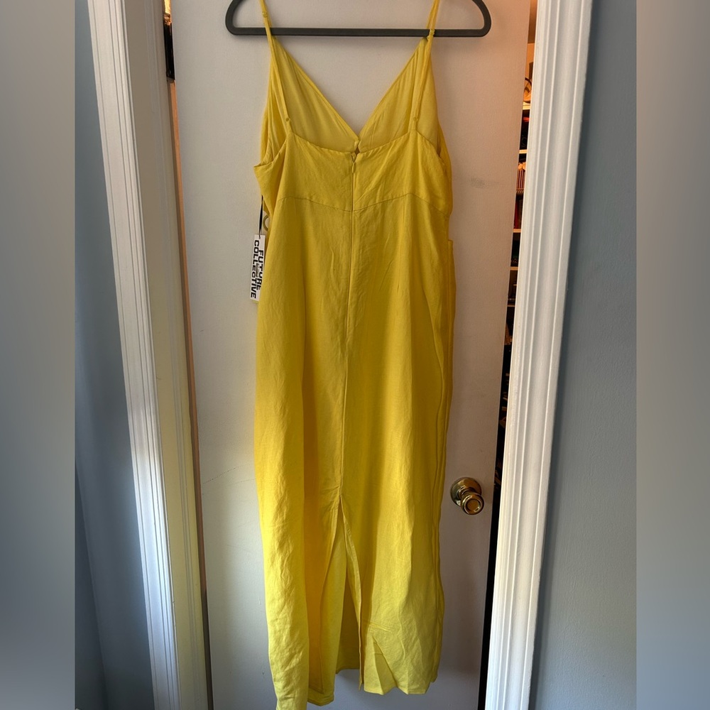 NWT Future Collective x Jenee Naylor Yellow Linen Blend Ring Maxi Dress Size 14 - Picture 4 of 10